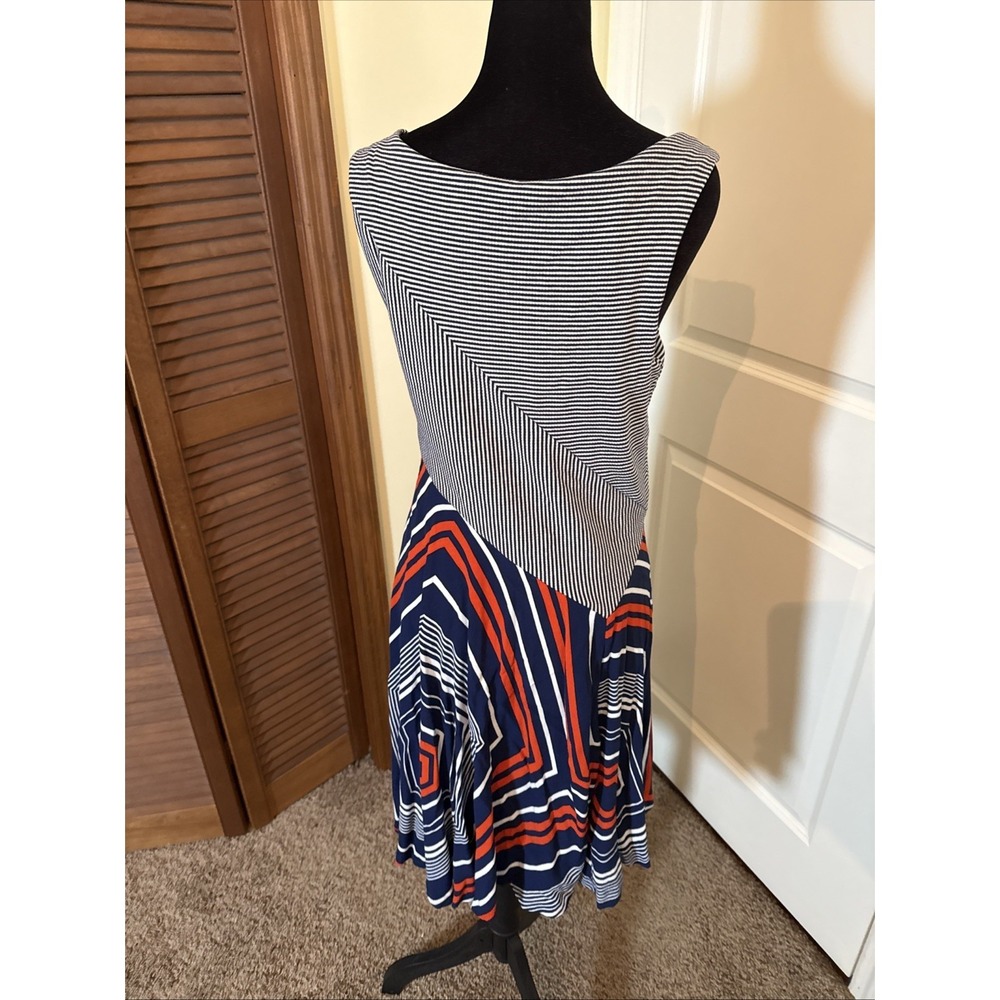 Maeve Anthropologie Cameron Striped Blue White Asymmetrical Swing Dress Size M - Picture 3 of 7